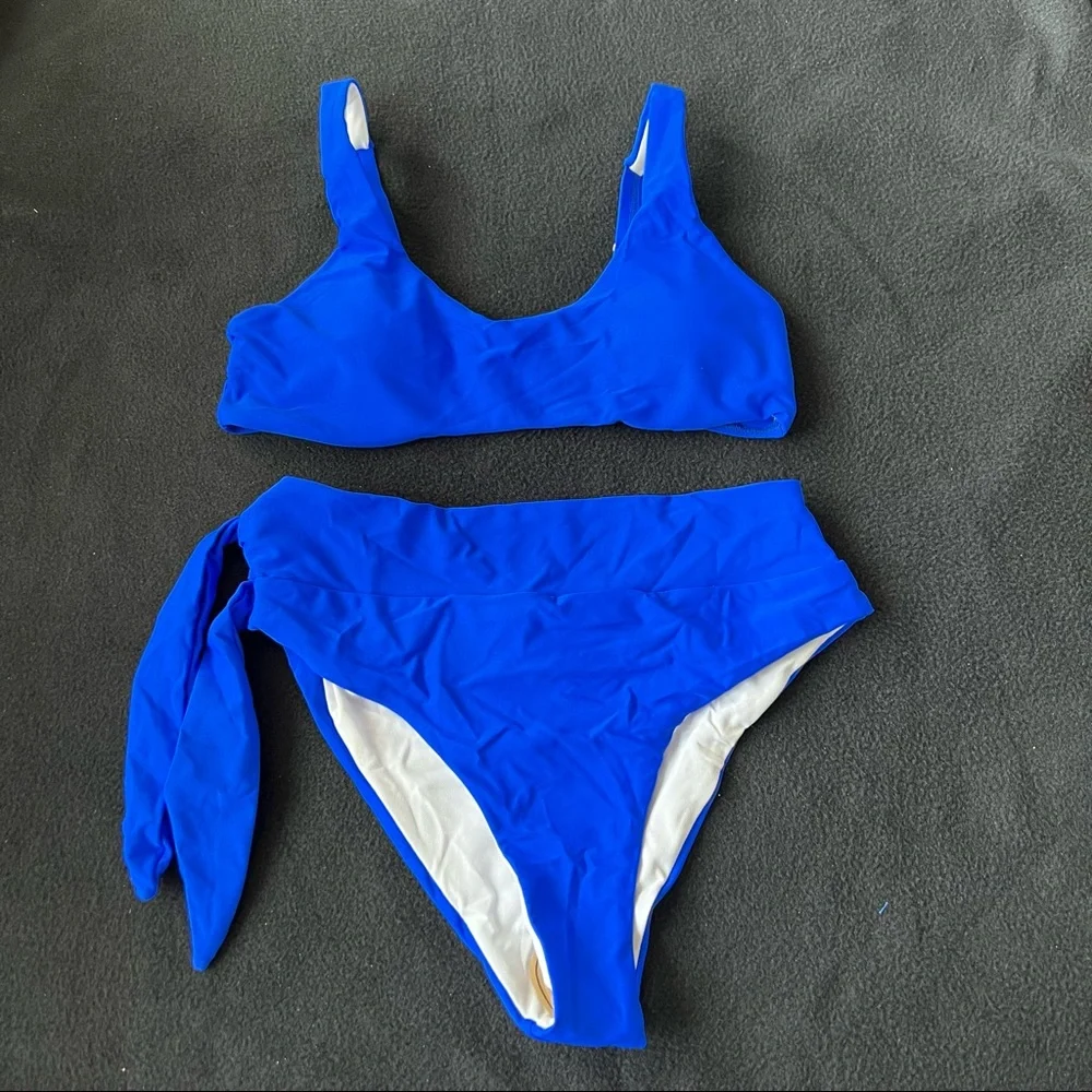 Electric blue side tie high waist bikini set - Picture 5 of 6